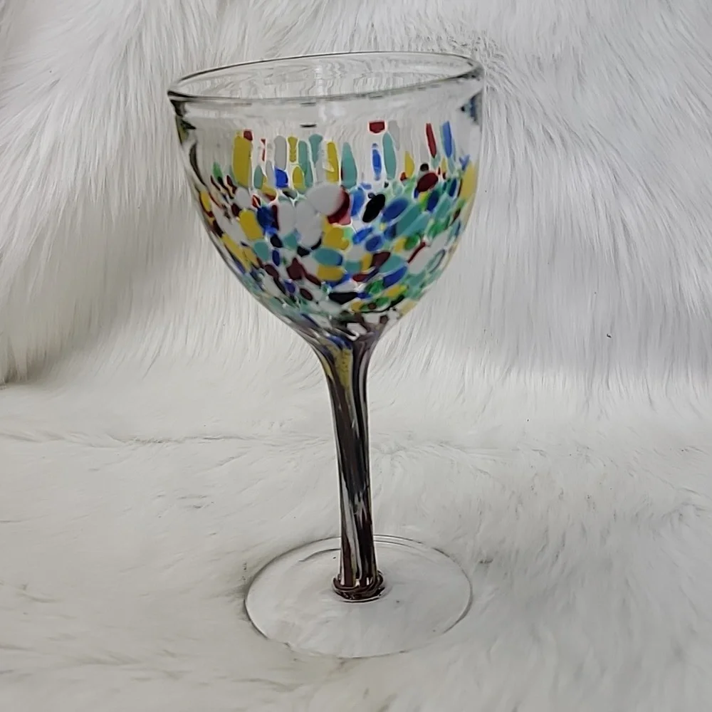 CONFETTI FESTIVAL Design Hand-Blown‎ Wine Party Celebration Glasses Set of 4